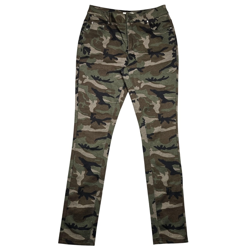 Avec Les Filles Jeans Womens M Green Camo High Rise Skinny Lined Stretch Pants